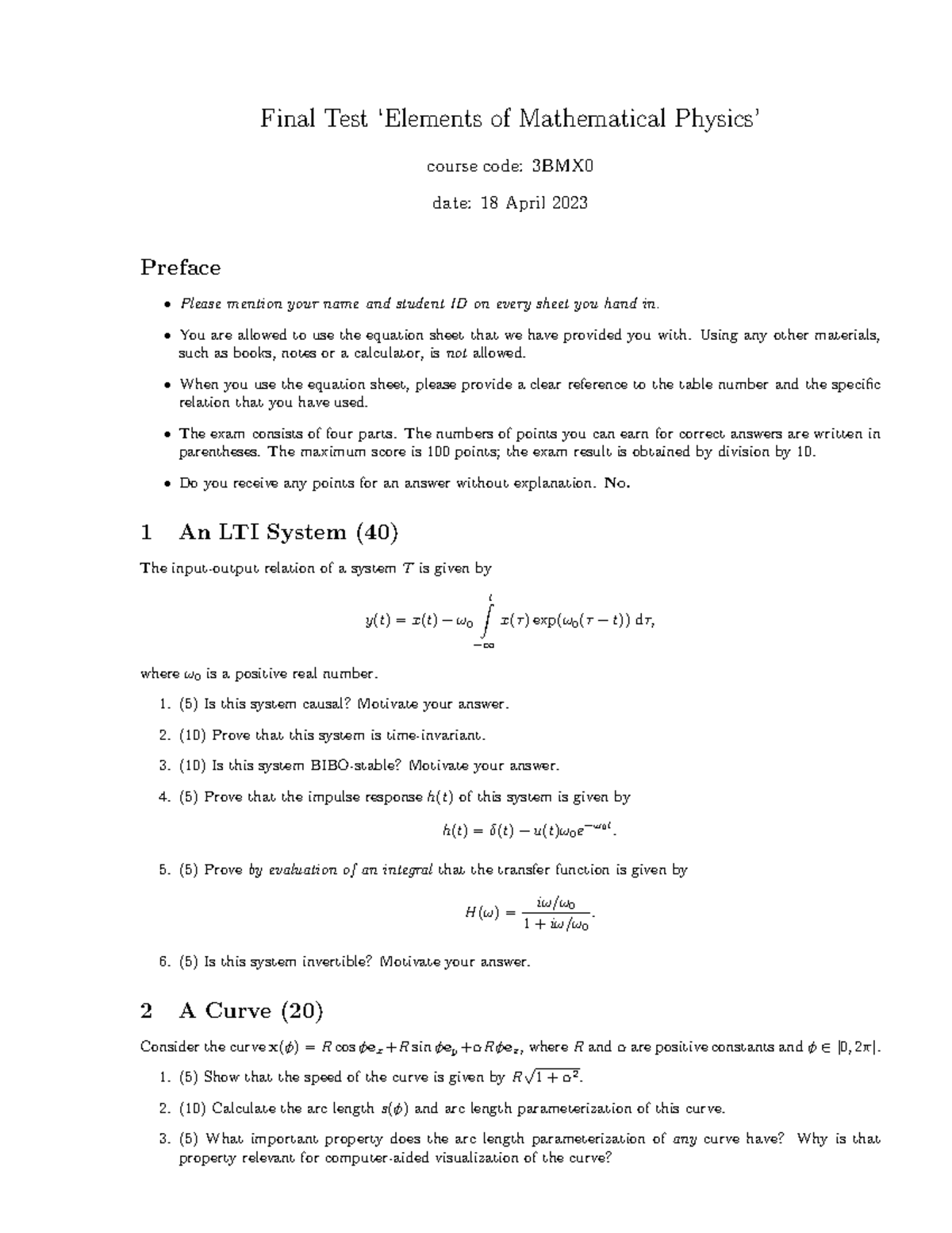 Final Exam Notes for 3BMX - Elements of Mathematical Physics (2023 ...