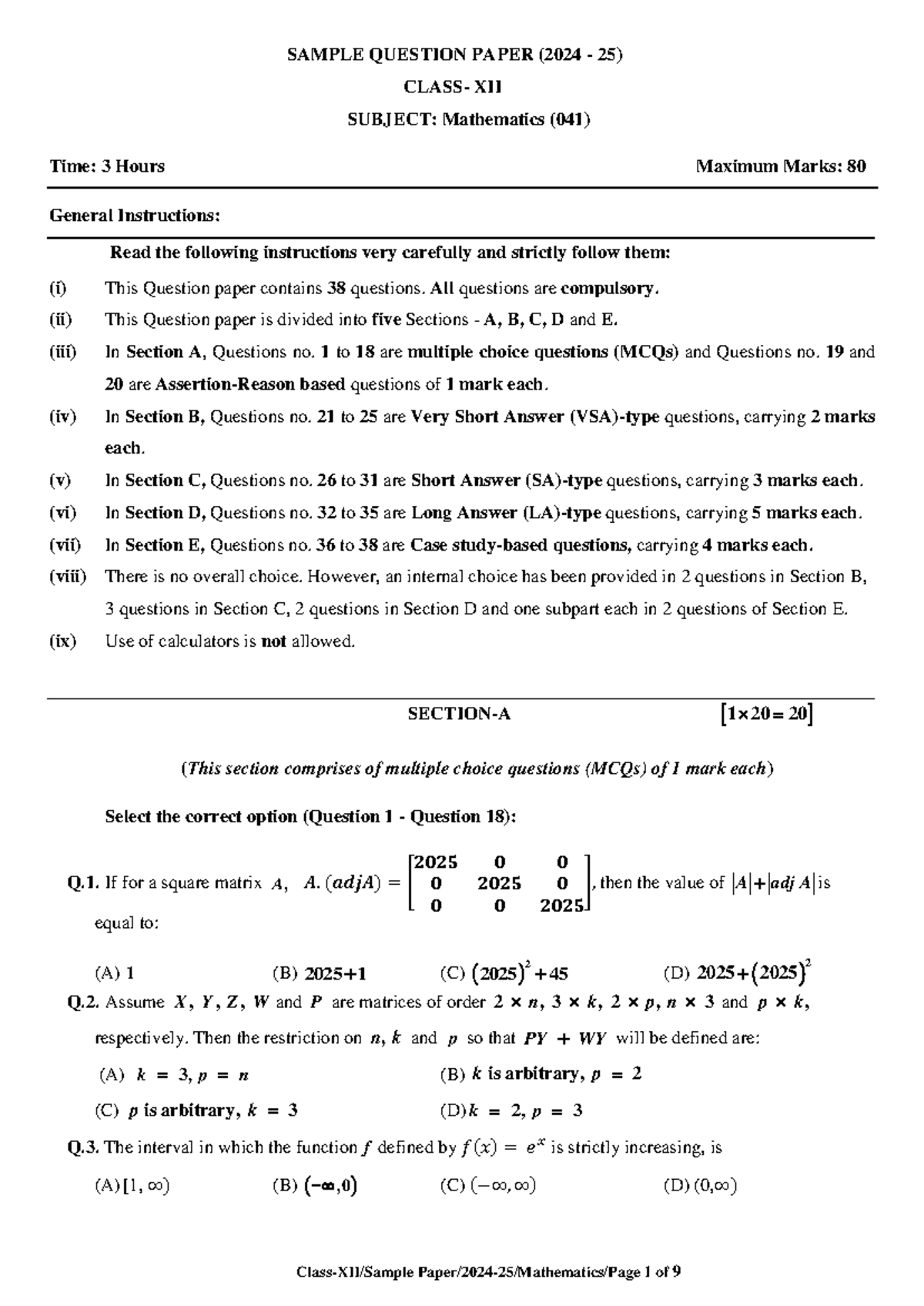 Maths-SQP 041 - Sample Question Paper for Class XII (2024-25) - Studocu