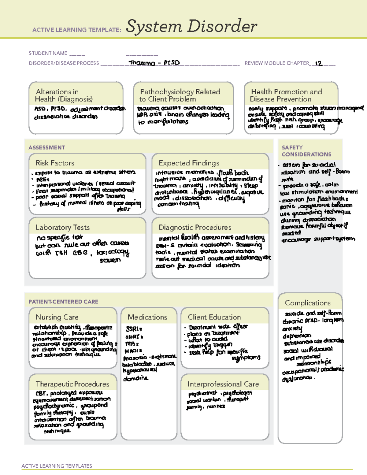 System Disorder Active Learning Template: ASD & PTSD Review Module ...