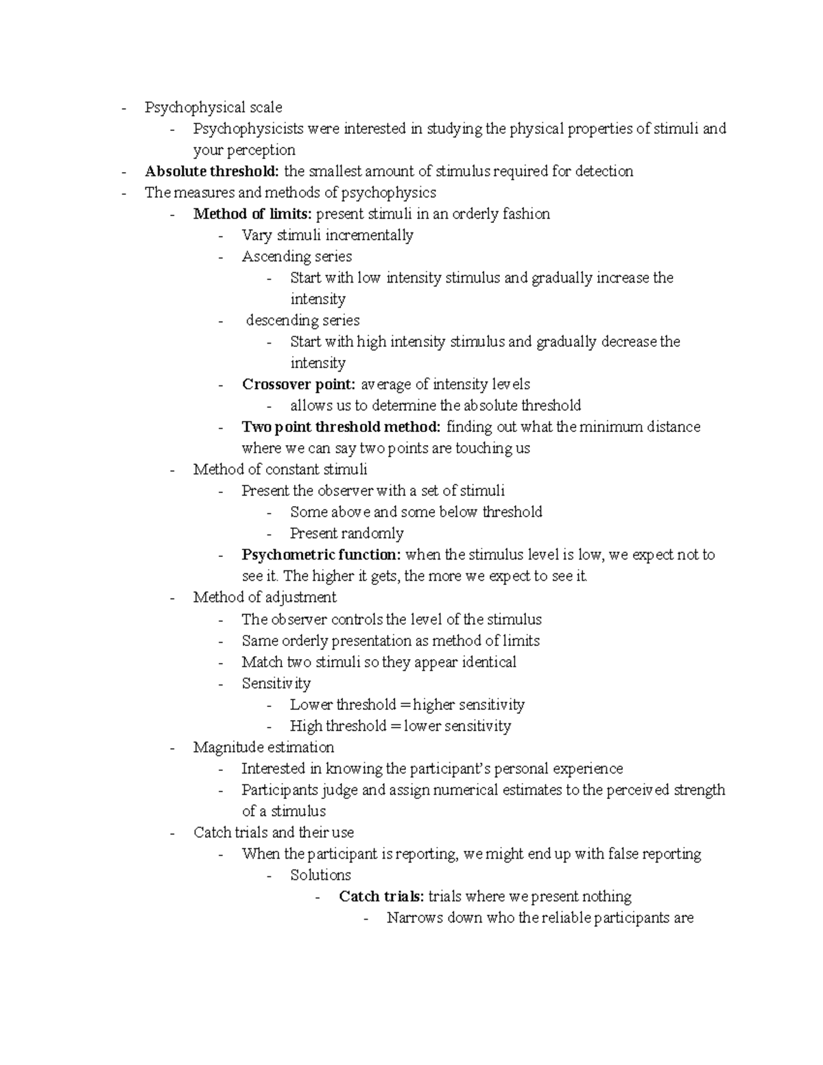 Psyc 230 unit 2 - Notes from online lecture - Psychophysical scale ...