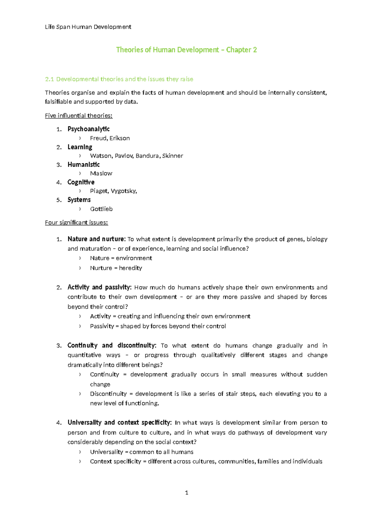 Chapter 2 - Human Development Theories and Key Issues (PSY101) - Studocu