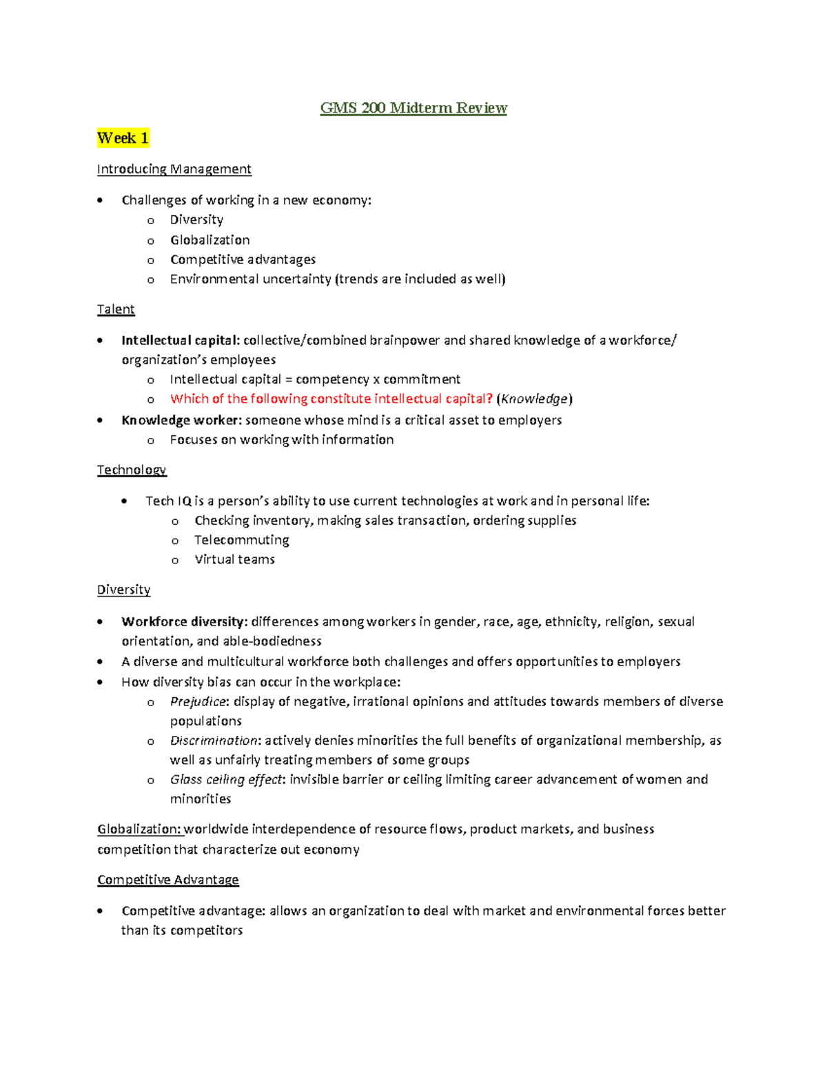 GMS 200 Midterm Review - GMS 200 Midterm Review Week 1 Introducing ...