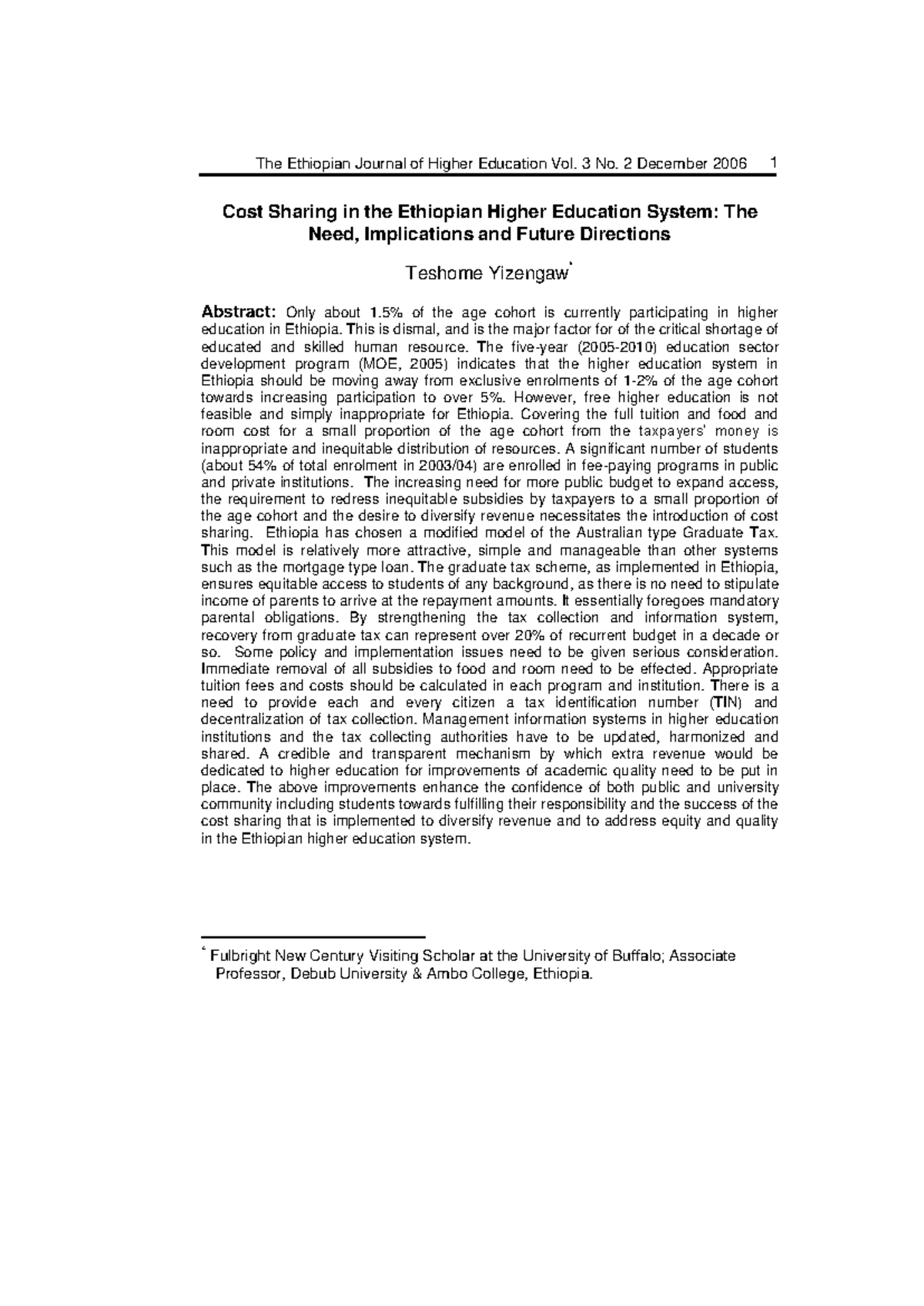 Cost Sharing in Ethiopian Higher Education: Implications and Future ...