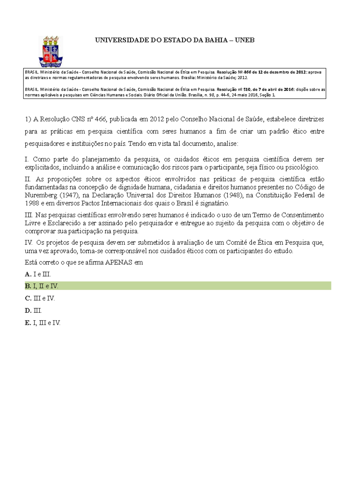 Diretrizes da Resolução CNS nº 466 e 510 para Pesquisa em Saúde - Studocu