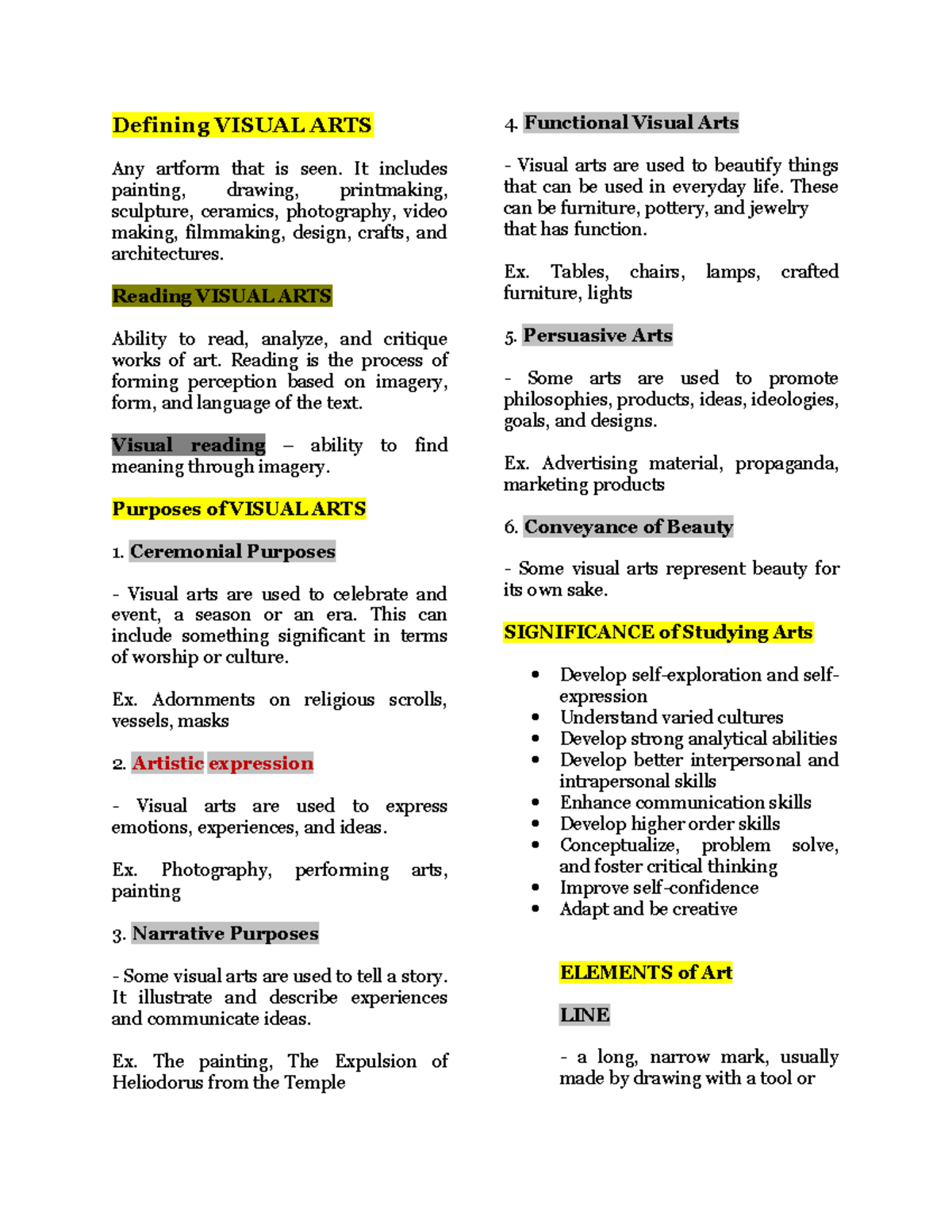 UNIT 1- Reviewer - Defining VISUAL ARTS Any artform that is seen. It ...