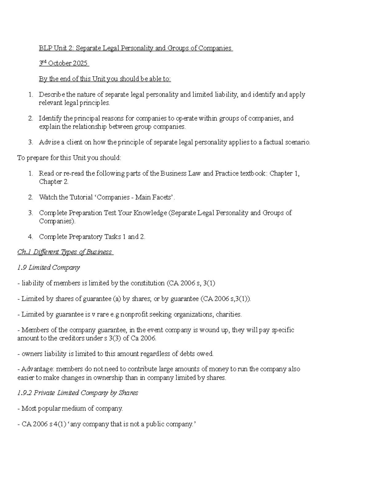 BLP Unit 2: Understanding Separate Legal Personality & Company Groups ...