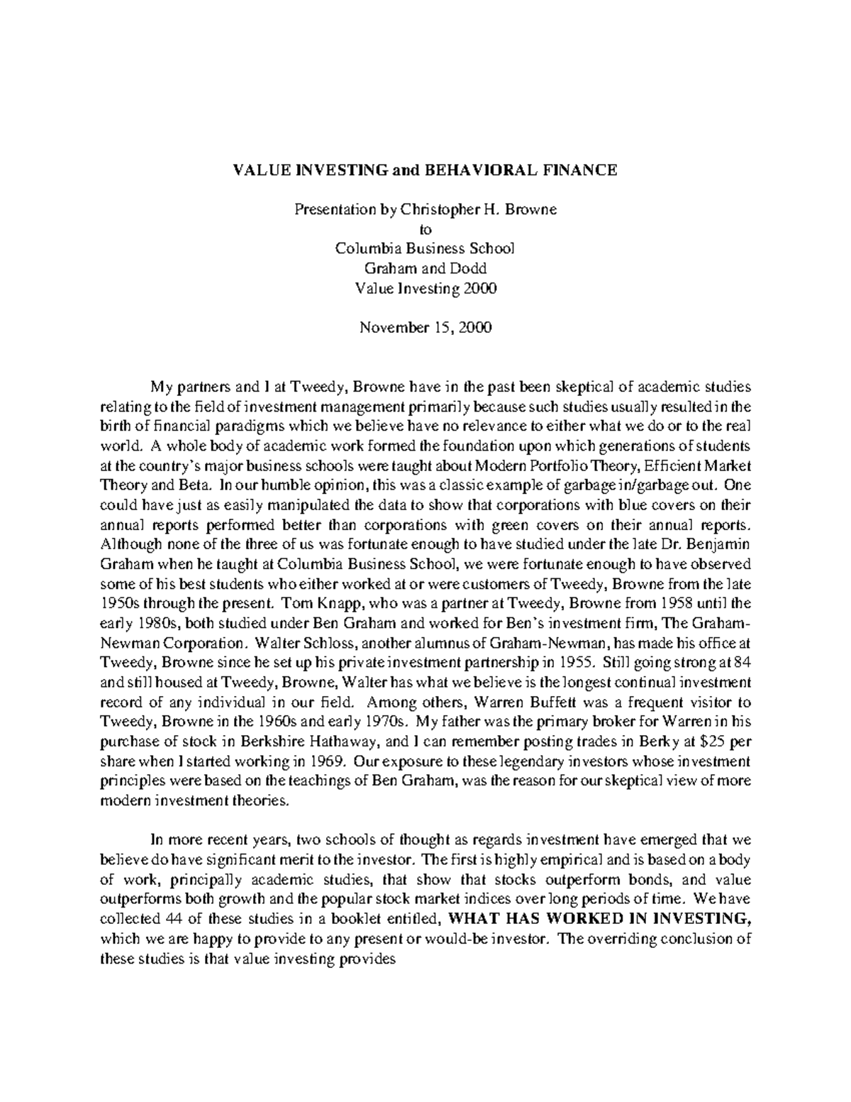 Value Investing & Behavioral Finance - Insights by Chris Browne at CBS ...