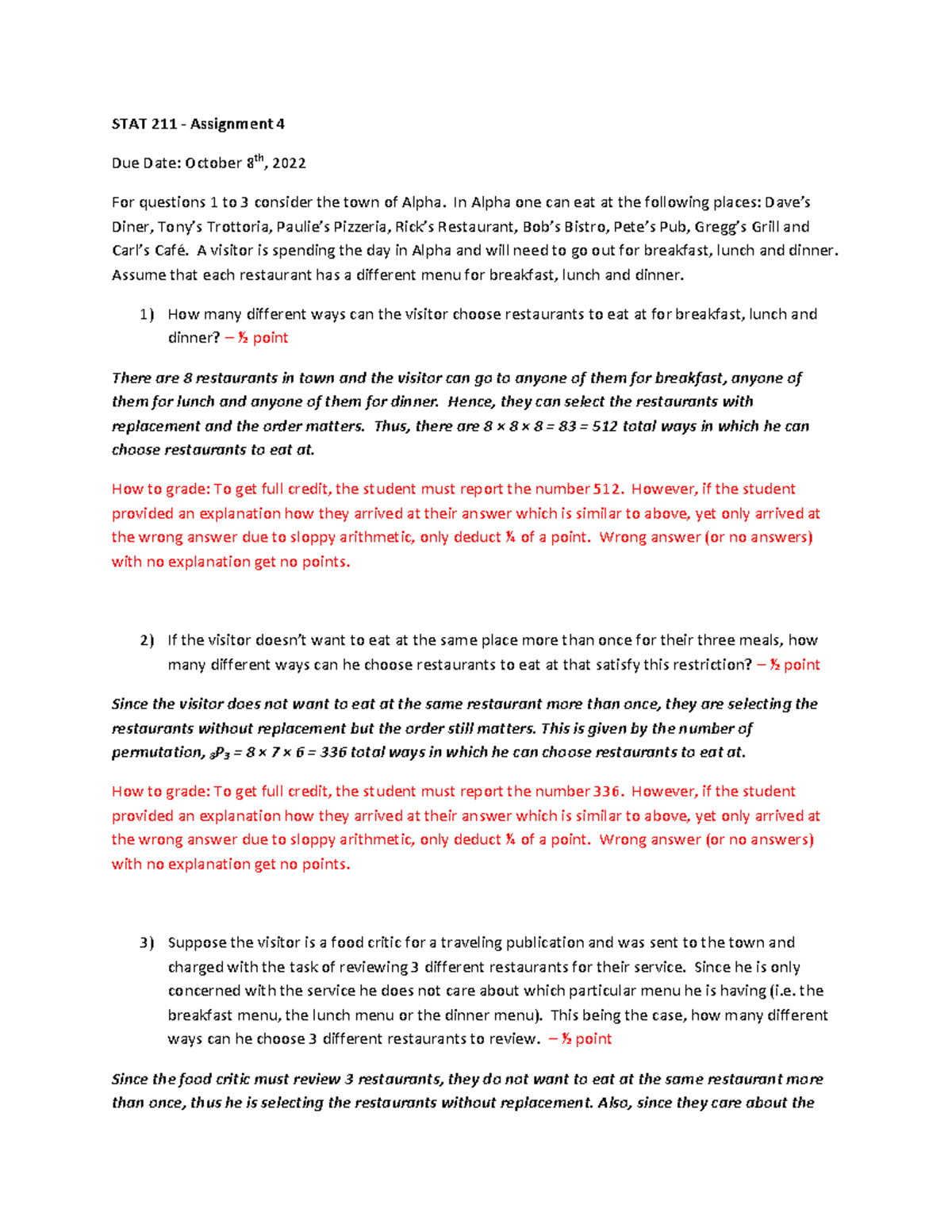 STAT 211 - Assignment 4 Solutions for Restaurant & Poker Problems - Studocu