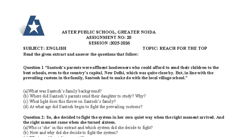 AST20: English Assignment on Santosh Yadav - Reach for the Top - Studocu