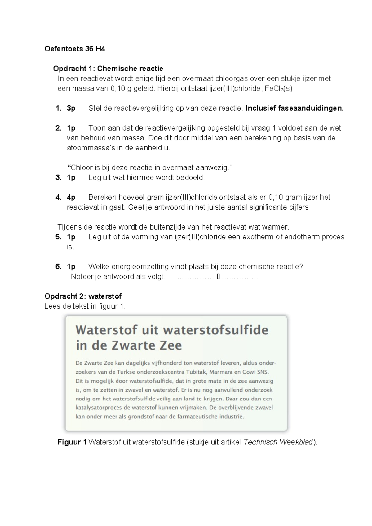 Oefentoets H4 36: Chemische Reacties en Goudwinning - Studeersnel