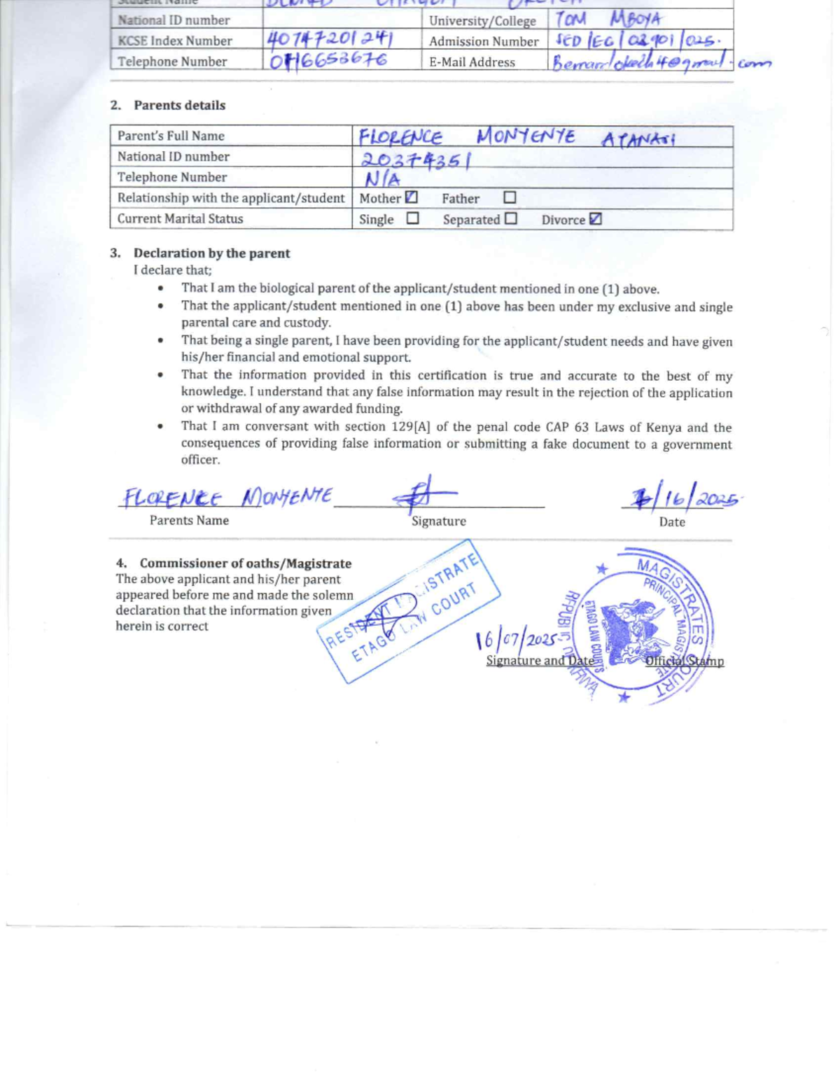 National ID Certification for Admission - TOM MBOYA KCSE 40747201241 ...