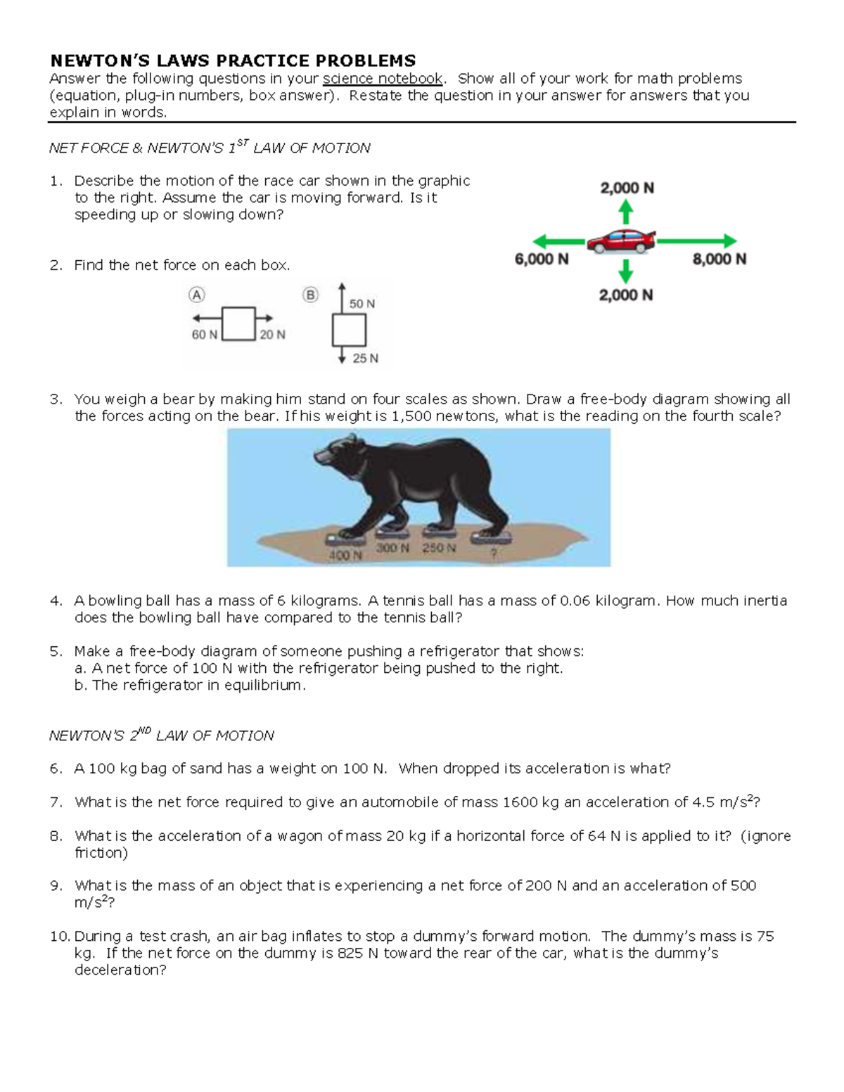 LAWS 1 & 2 PRACTICE PROBLEMS: Newton's Laws of Motion Analysis - Studocu