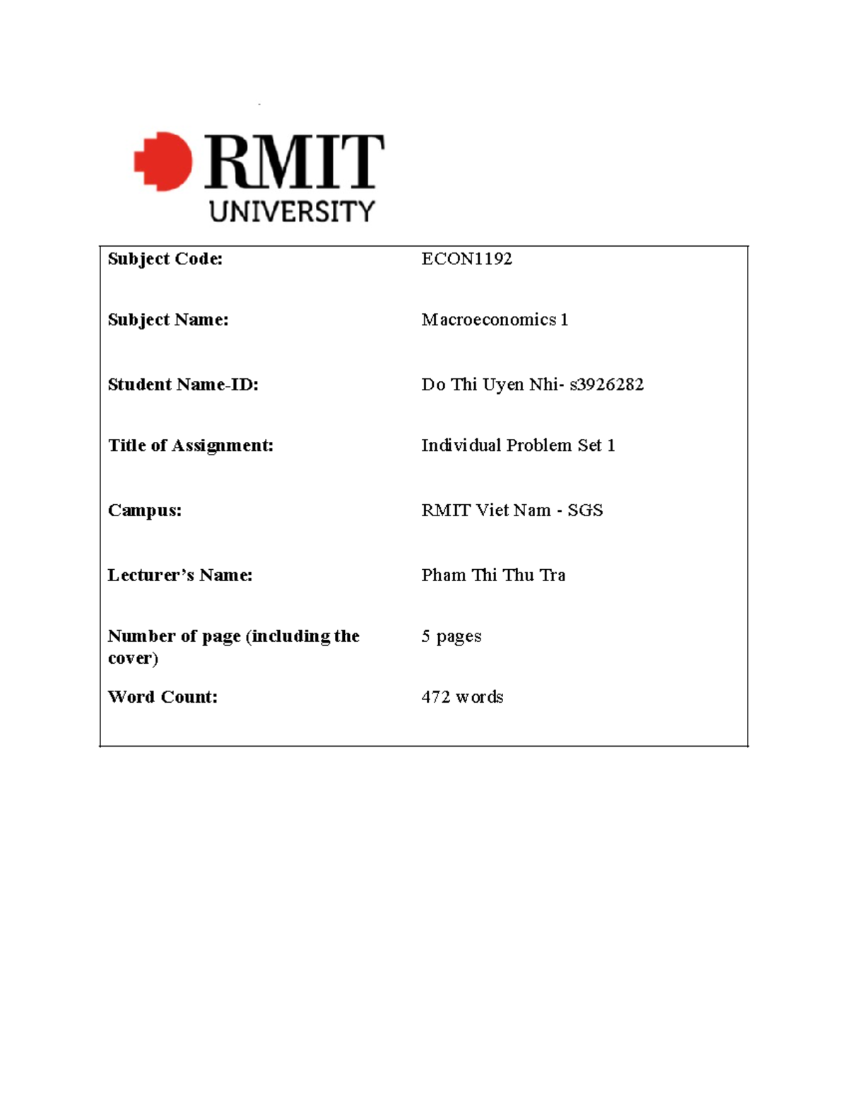 Macroeconomics 1 (ECON) - Individual Problem Set 1 Analysis - Studocu