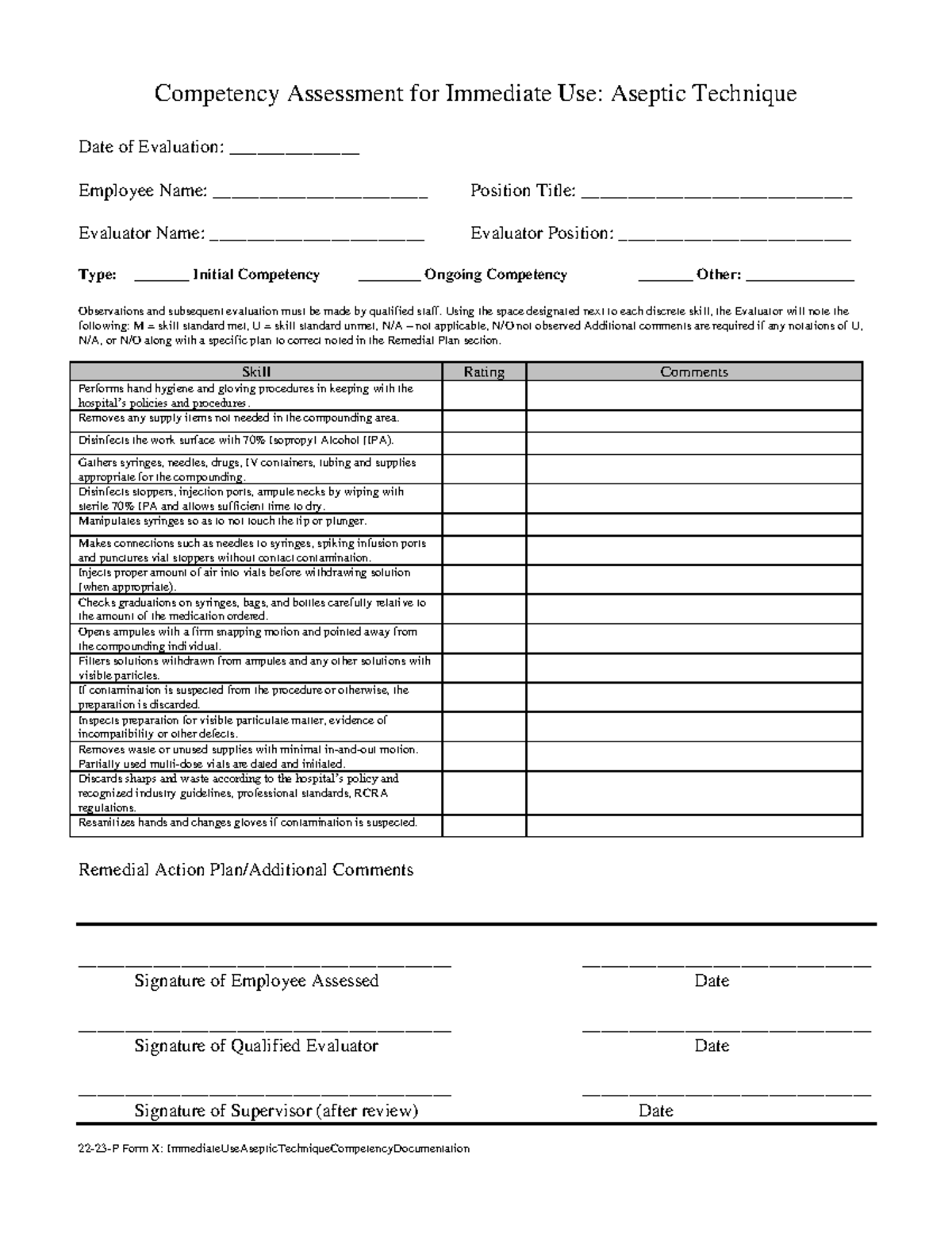 Checklist 22-23-P: Immediate Use Aseptic Technique Competency - Studocu