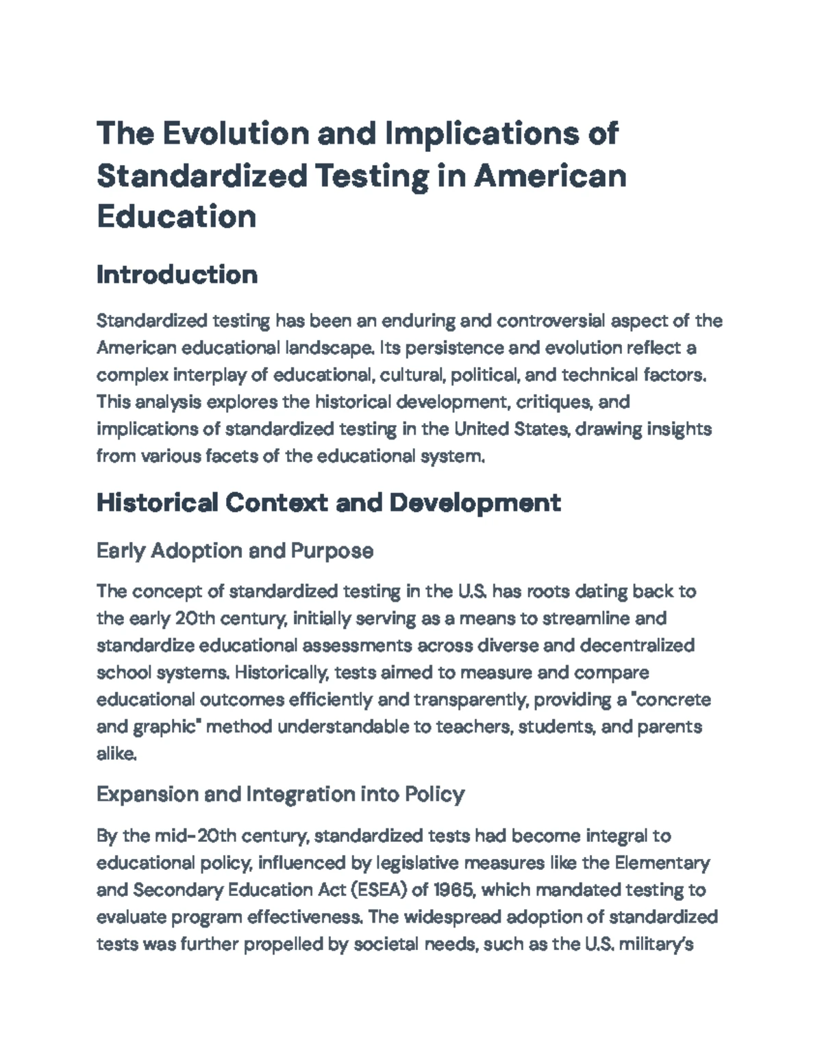 A Historical Analysis of Standardized Testing in U.S. Education: 120 ...