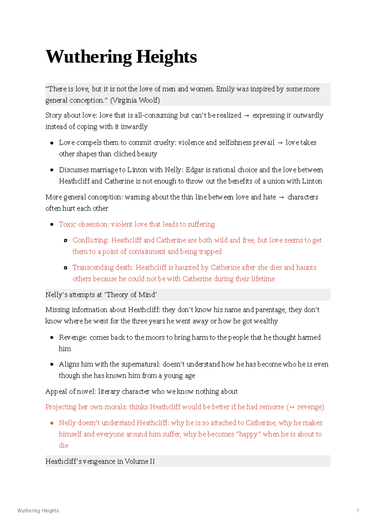 Seminar Notes on Wuthering Heights: Love, Revenge, and Haunting - Studocu