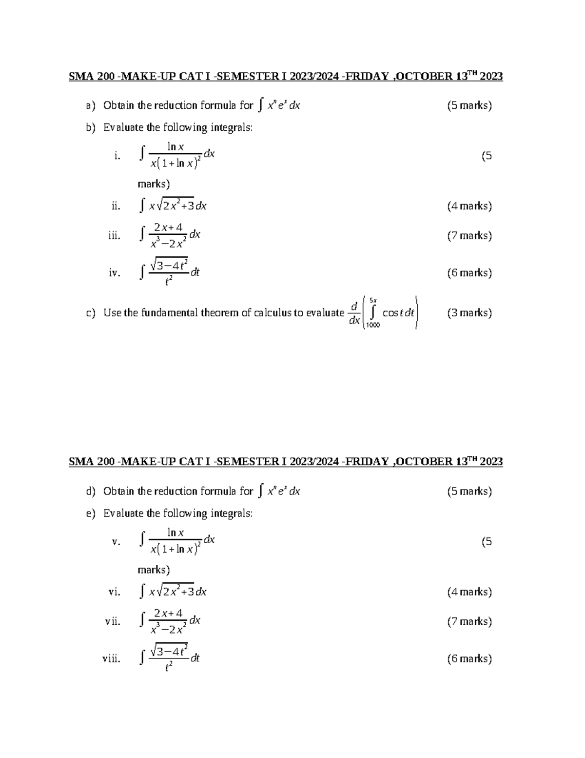 SMA 200 CAT II Midterm Exam Notes - October 13, 2023 - Studocu