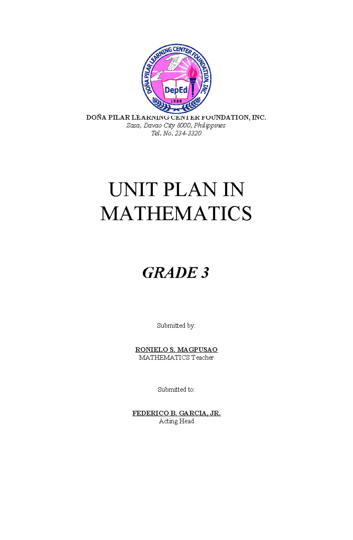 MATH3Q1UP - Unit Plan for Grade 3 Mathematics (Quarter 1) - Studocu