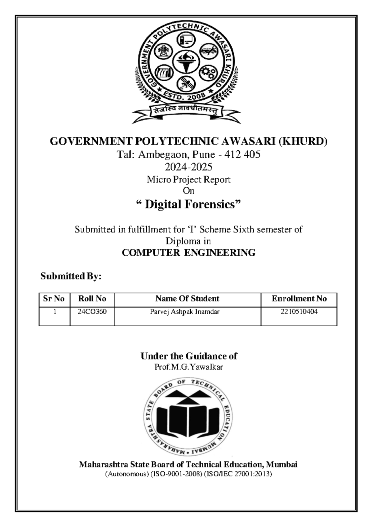 Micro Project Report on Digital Forensics (22618) - 6th Semester CE ...