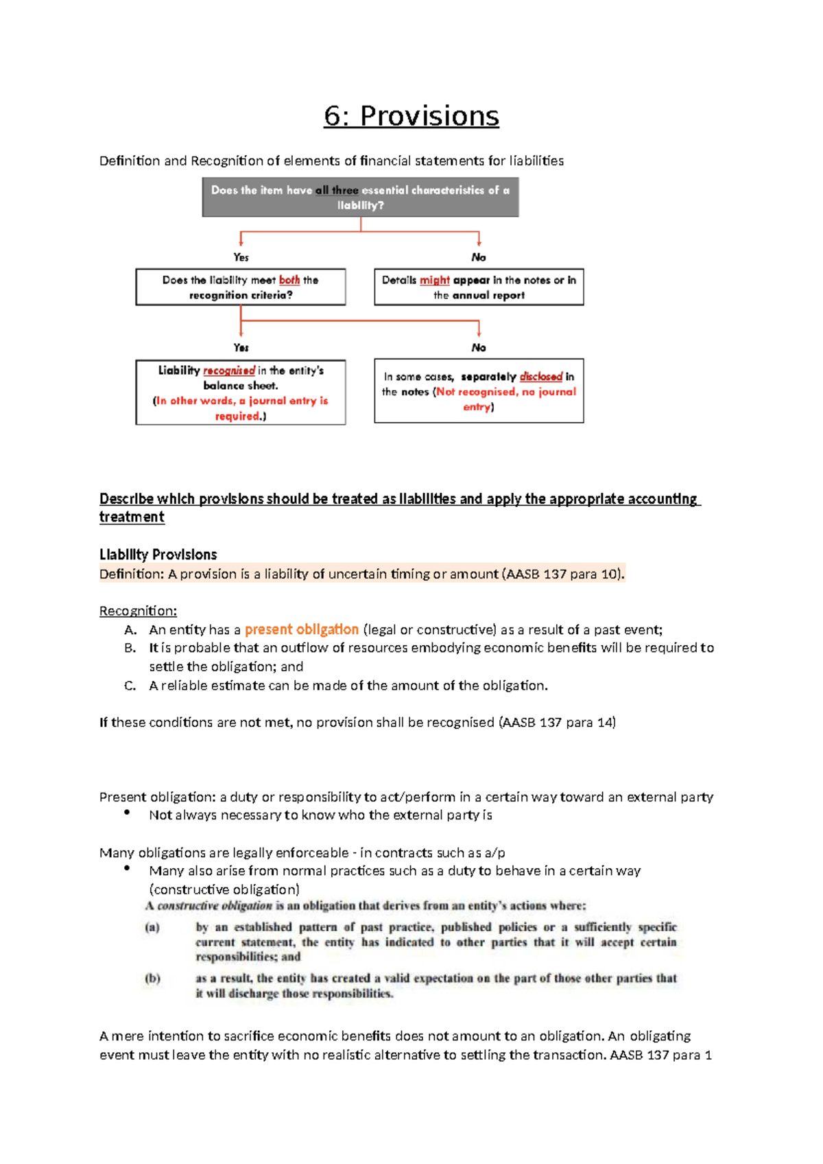 ACCT2011 Lecture 6: Provisions and Liabilities Recognition - Studocu