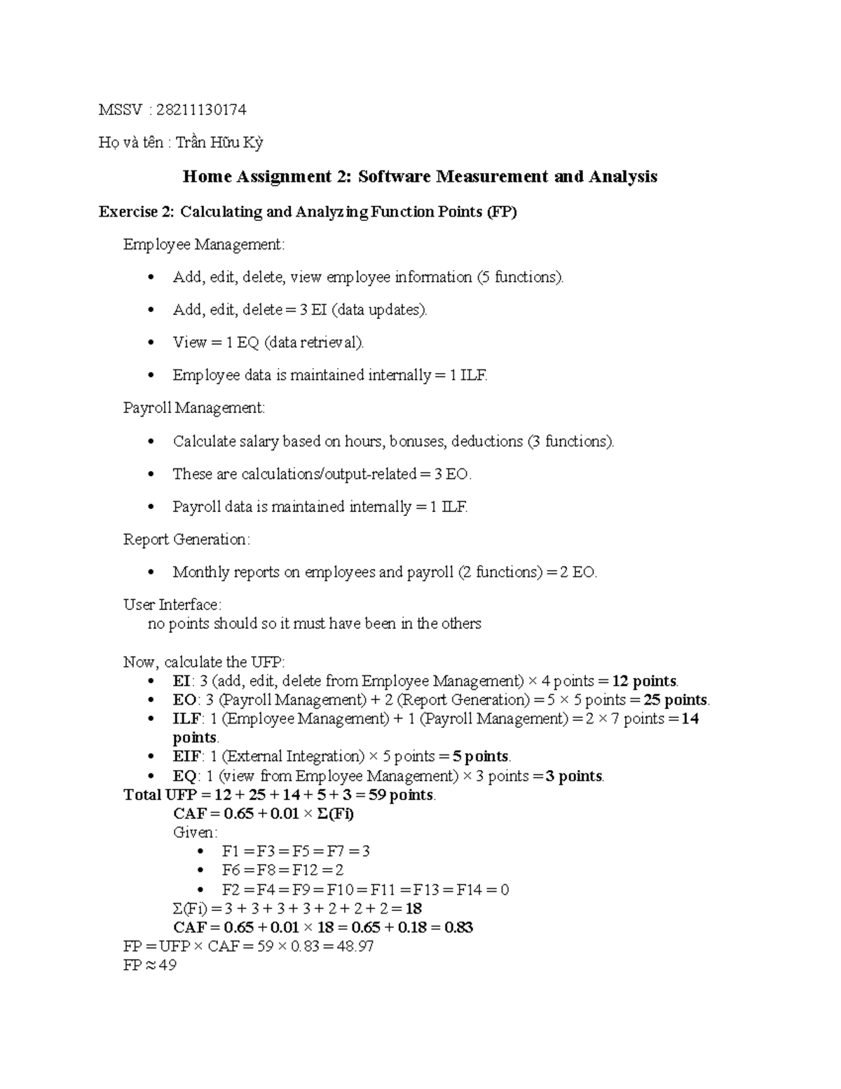 MSSV - Home Assignment 2: Software Measurement & Analysis - Studocu