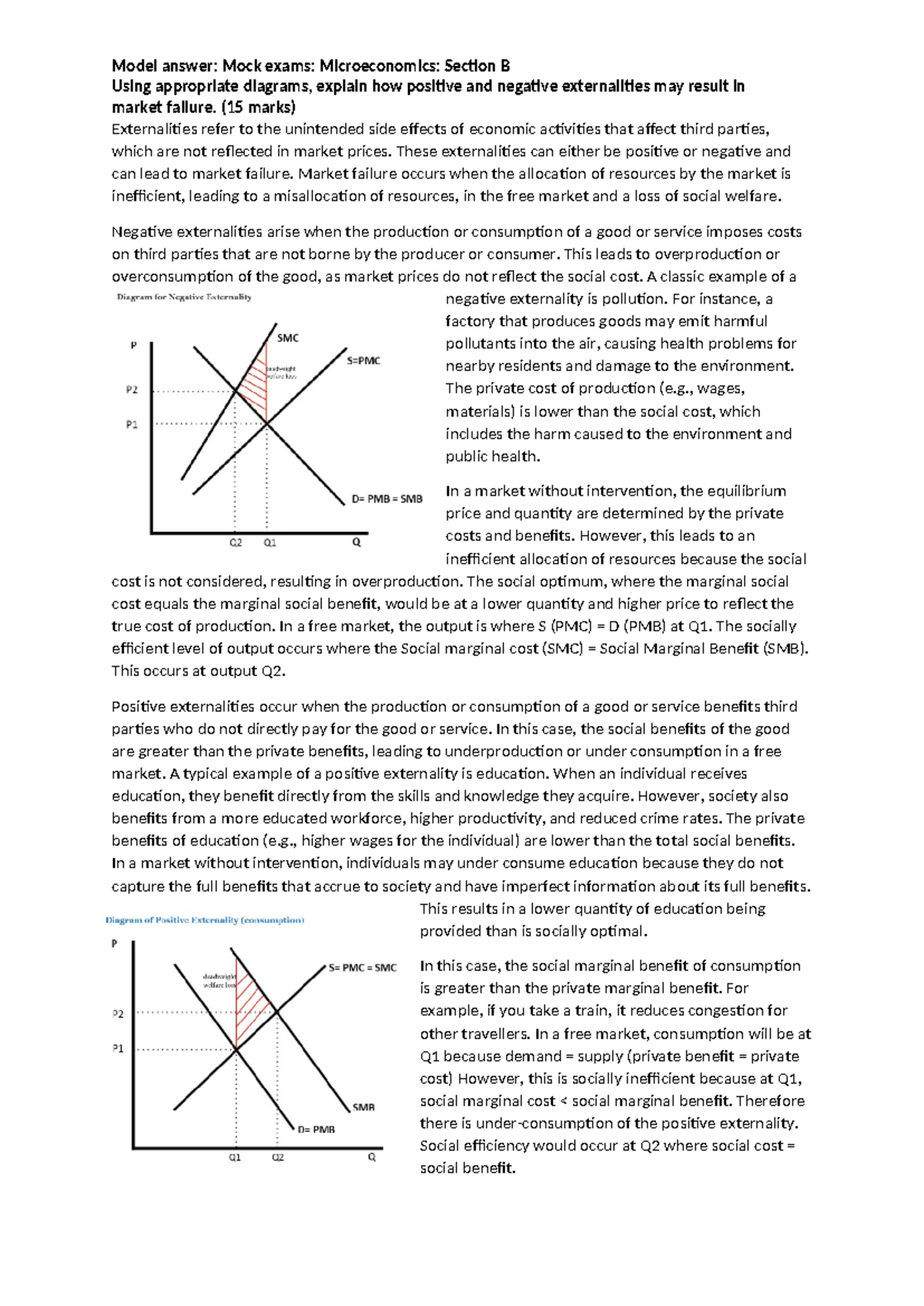 Microeconomics Model Answer: Externalities & Market Failure Essay - Studocu