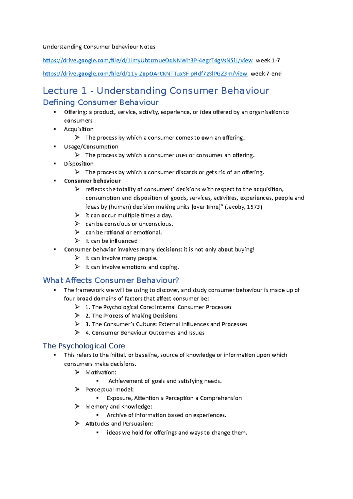 Consumer Behaviour (CB) Week 1 Lecture Notes: Understanding Consumer ...
