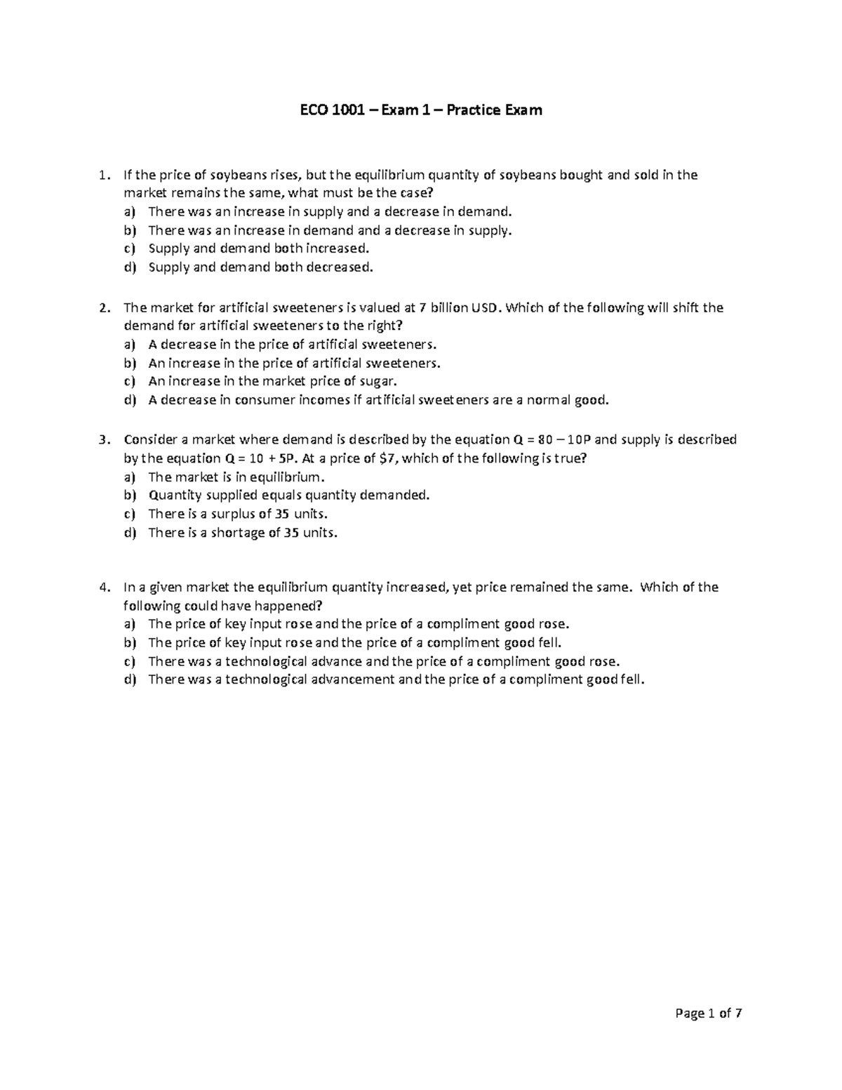 ECO 1001 Exam 1 Practice Questions and Answers - Studocu