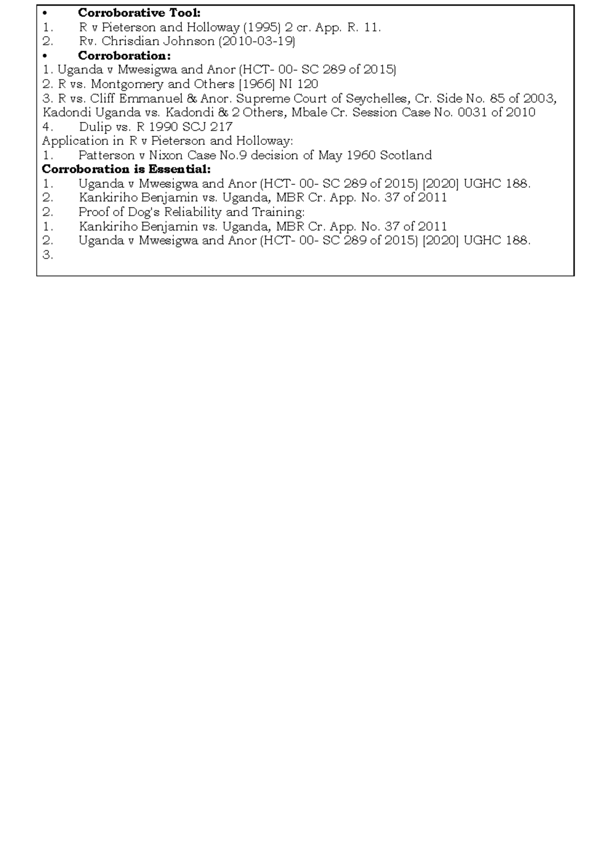 Corroborative Evidence in Criminal Cases: Key Judgments and ...