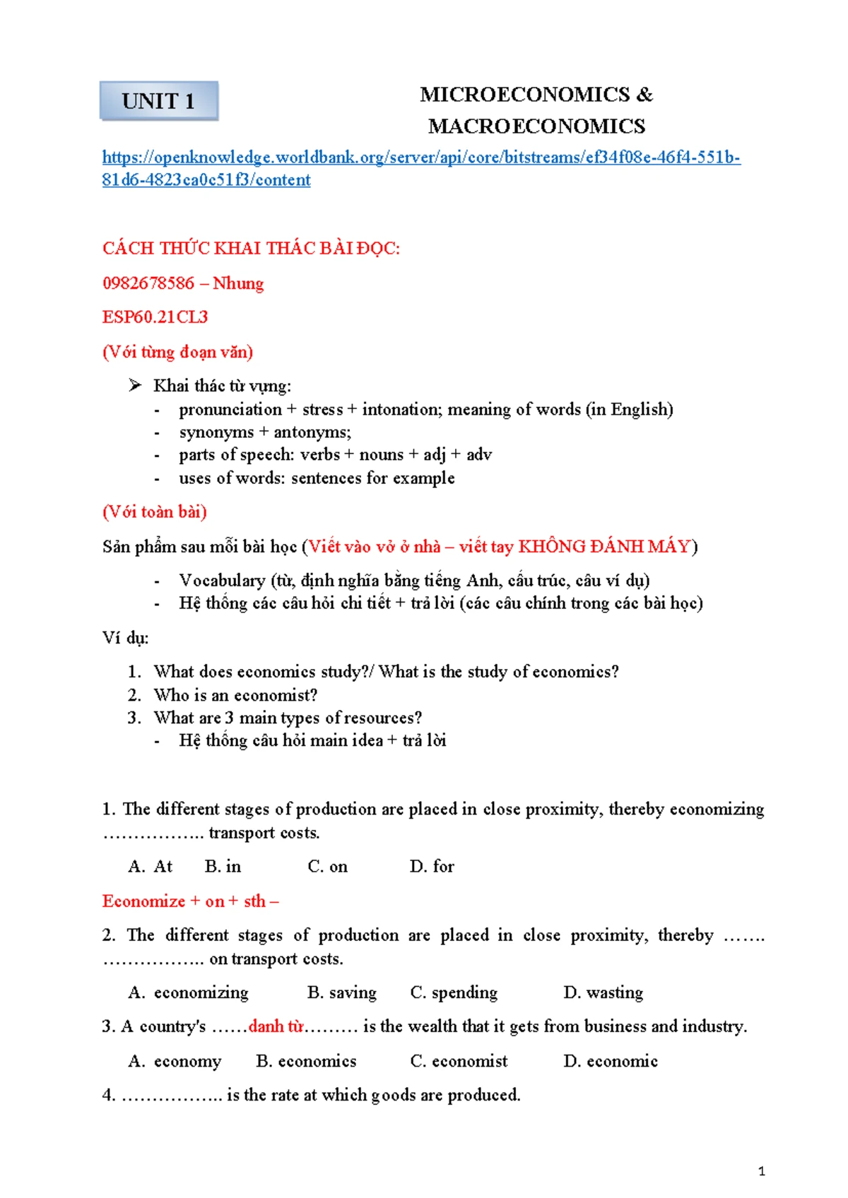 MICROECONOMICS & MACROECONOMICS UNIT 1 LECTURE NOTES - Studocu