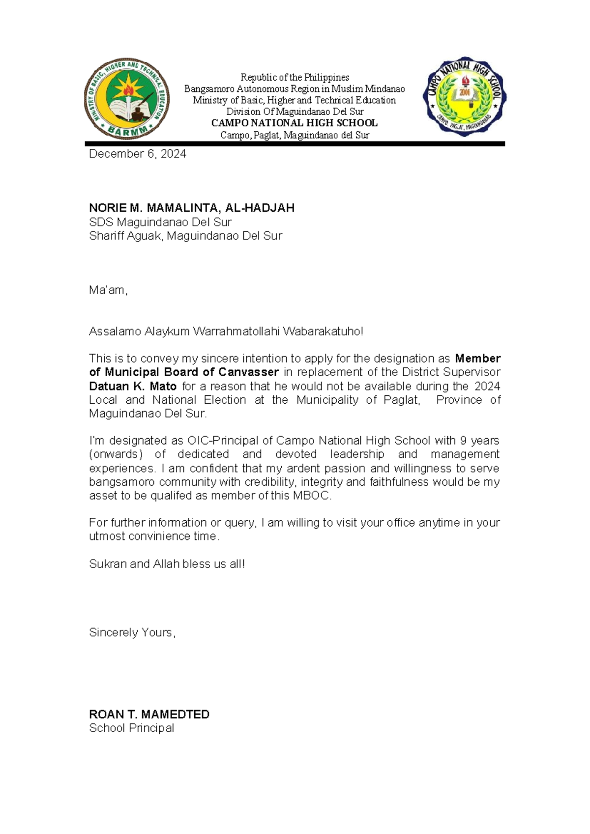 Letter of Intent - Republic of the Philippines Bangsamoro Autonomous ...