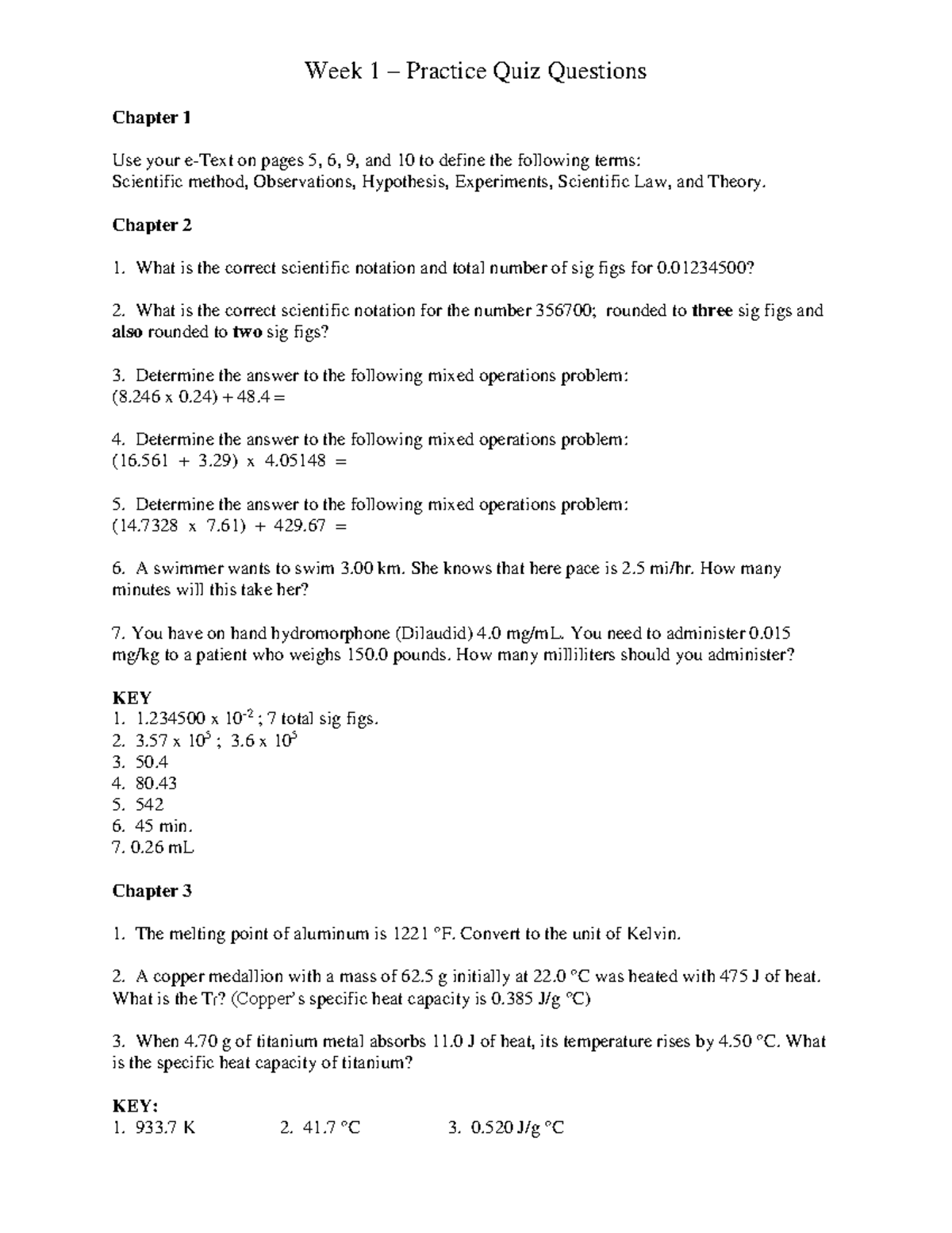 Practice Quiz Questions for Science 101 (Ch. 1-3) - Week 1 - Studocu