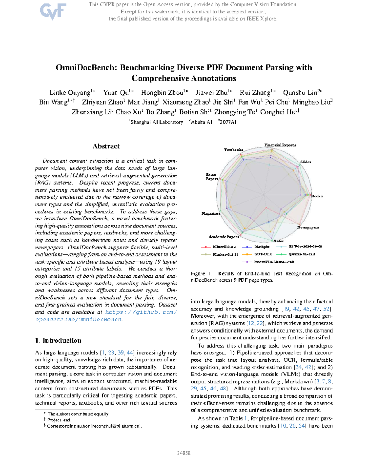 OmniDocBench: Comprehensive Benchmarking for PDF Parsing (CVPR 2025 ...