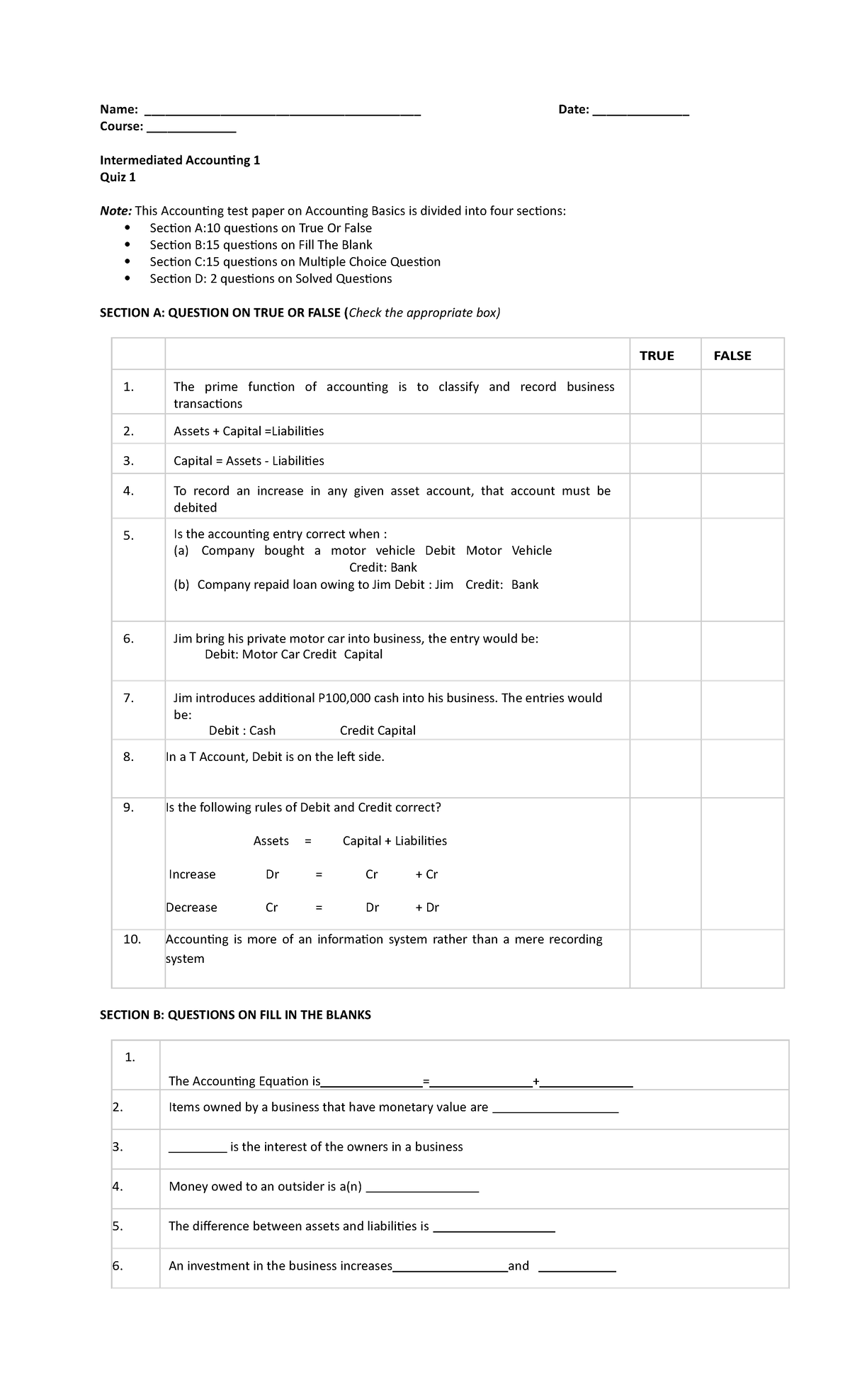 Intermediate Accounting 1 Quiz - December 21, 2019 Questions - Studocu