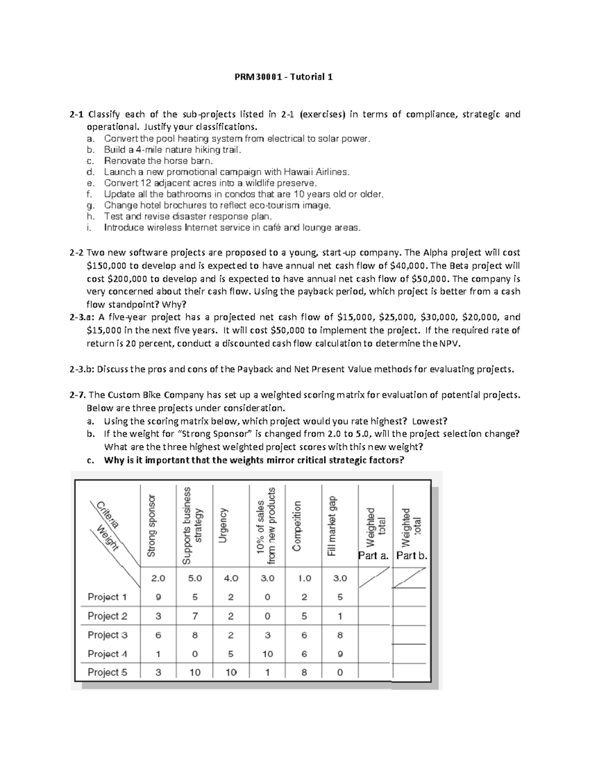 PRM30001 Tutorial 1 Questions - PRM30001 - Tutorial 1 2-1 Classify each ...