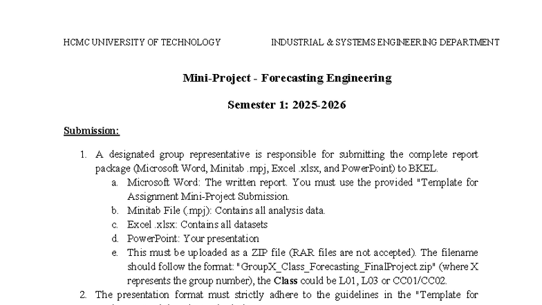 Mini Project 2025: Forecasting Engineering (ISE 101) Guidelines and ...