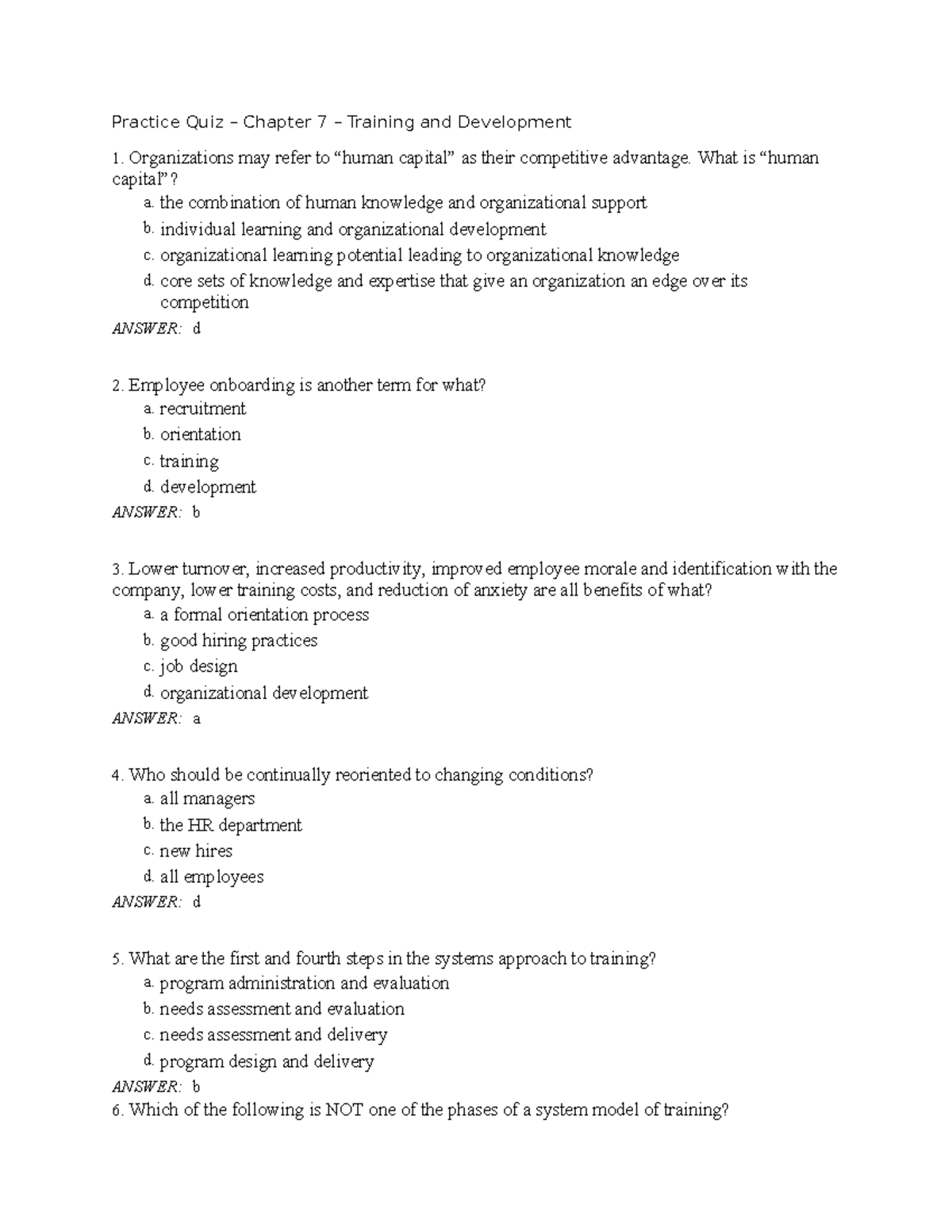 C7- Training and Development - Practice Quiz - Practice Quiz – Chapter ...