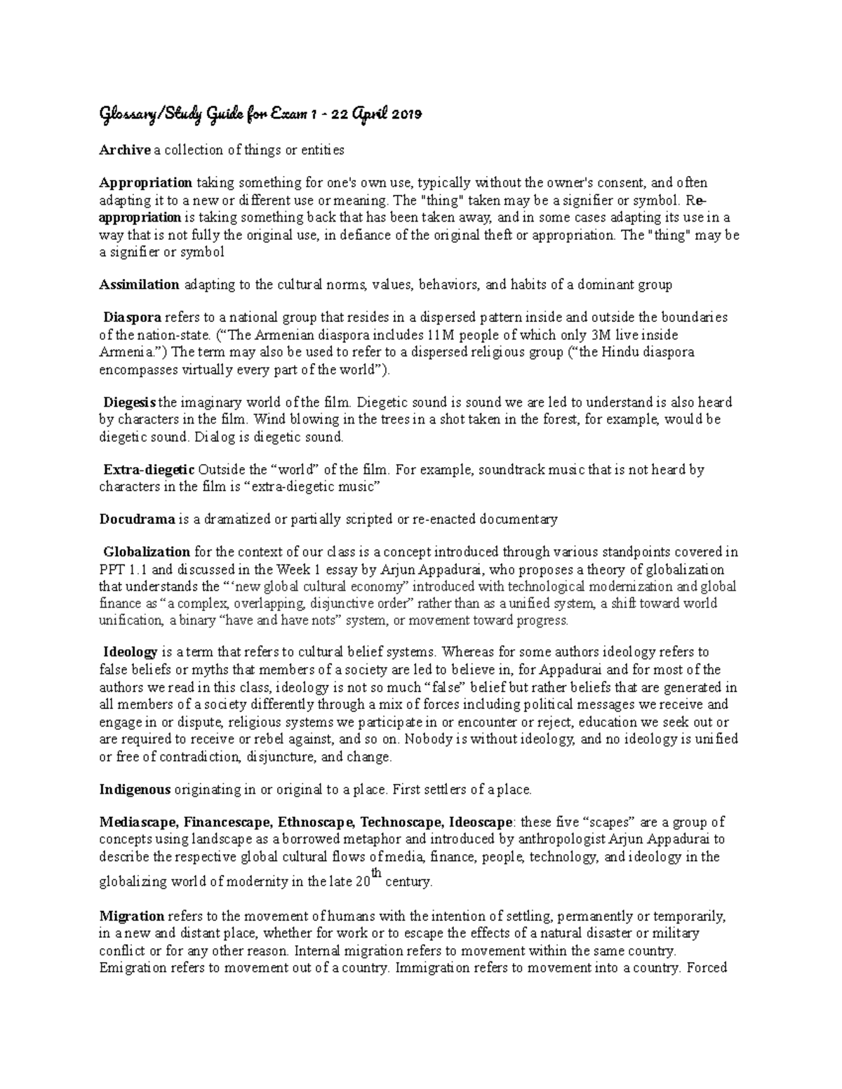 Exam 1 Study Guide - Key Concepts and Definitions for Success - Studocu