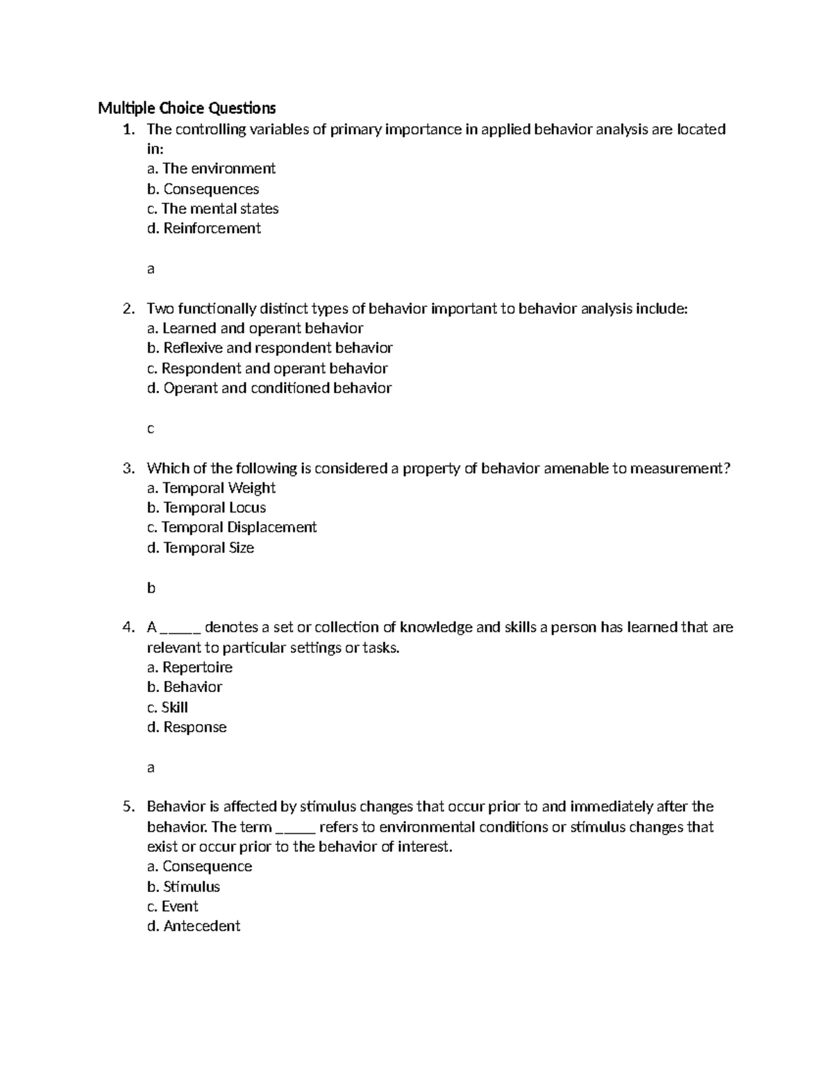 CHAPTER 4 QUESTIONS: Key Concepts in Applied Behavior Analysis - Studocu