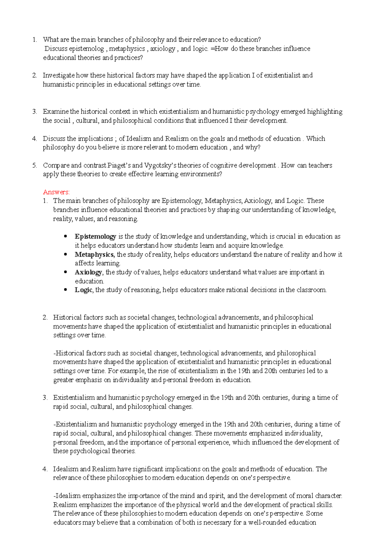 Philosophy & Education: Key Concepts & Theories - Activity No 1 - Studocu