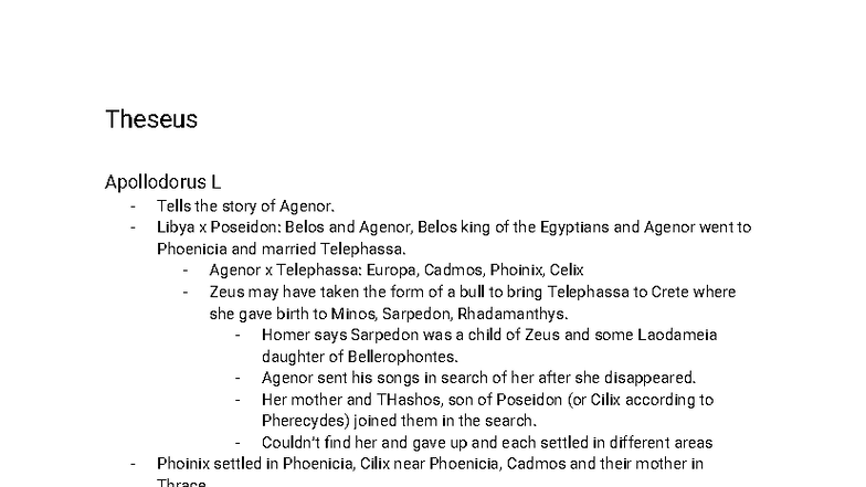Theseus and the Myths of Agenor: A Study of Apollodorus and Ovid - Studocu