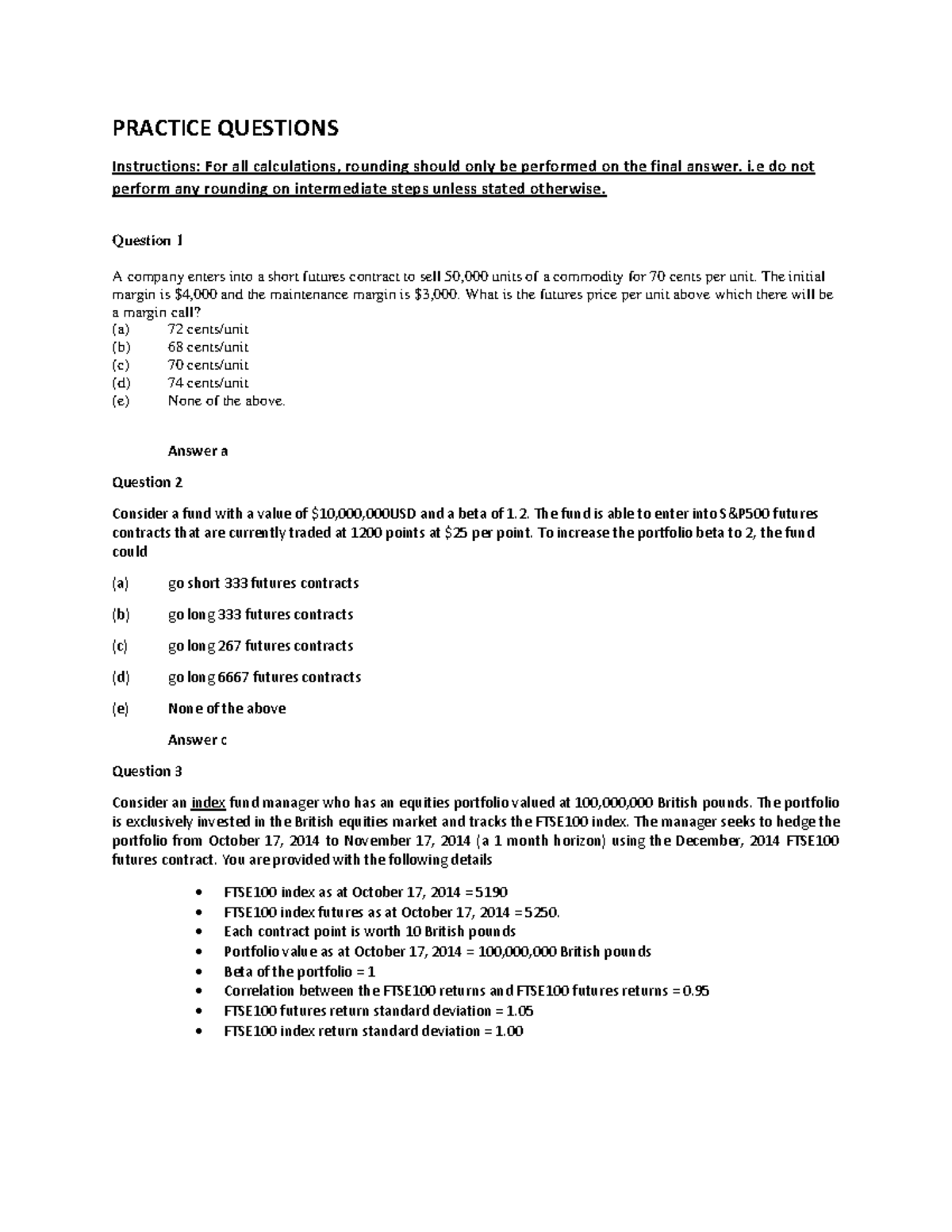 Practice Questions for Finance Course - FNL 101 - Studocu