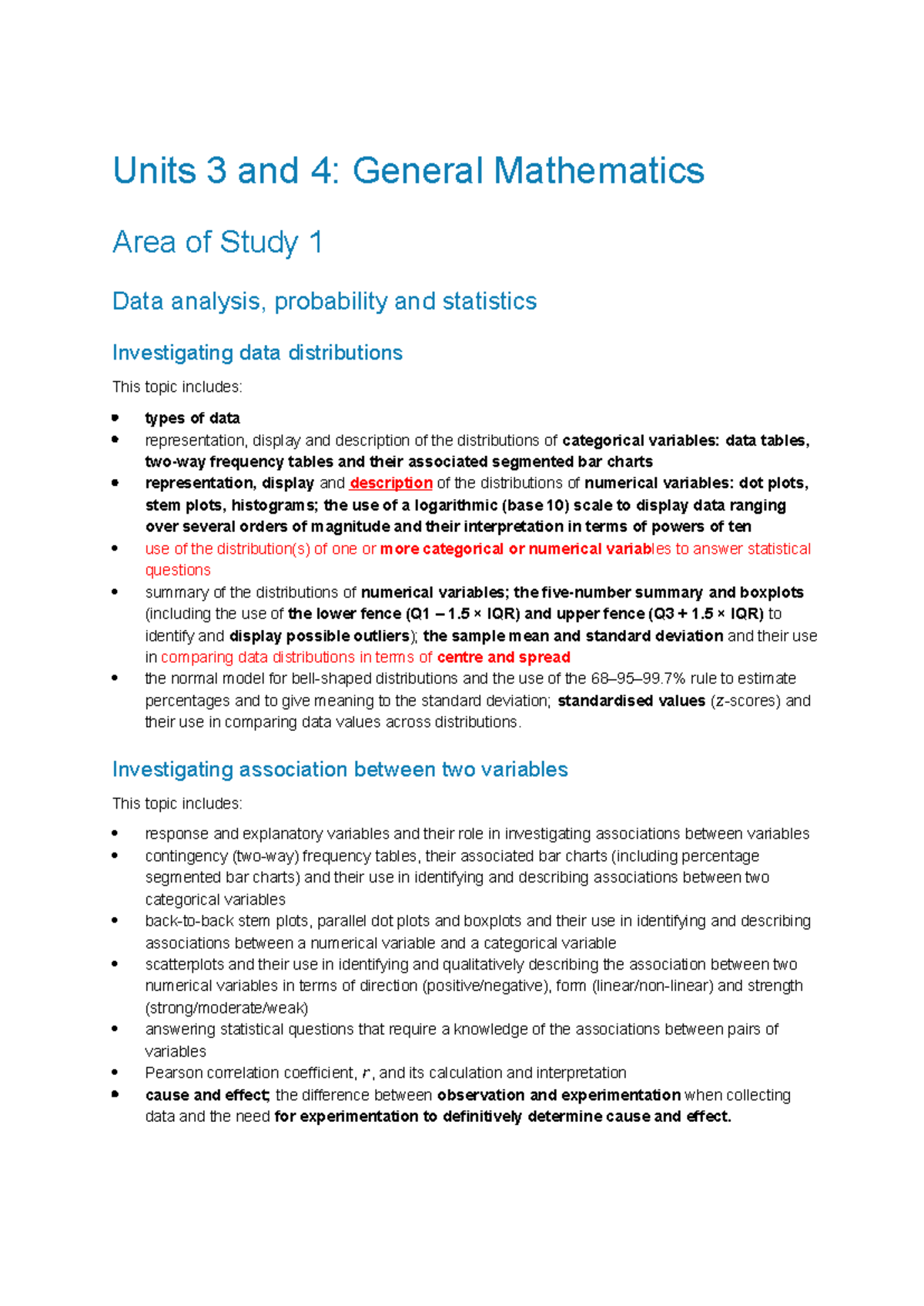 Units 3 & 4 - General Math: Study Notes on Data Analysis & Stats - Studocu