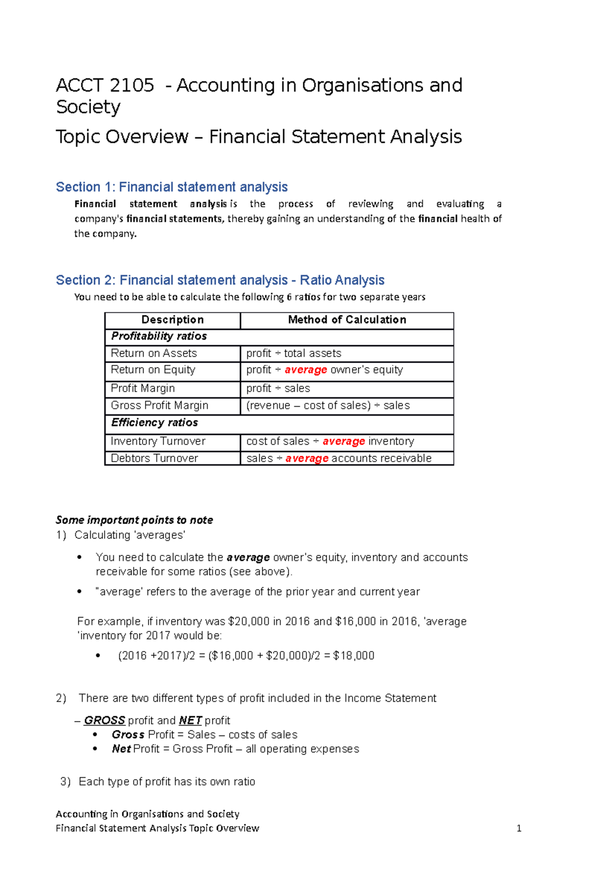 Topic Overview - Financial Statement Analysis - ACCT 2105 - Accounting ...