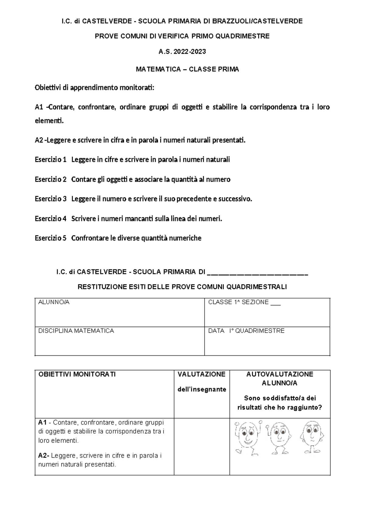 Prove Comuni di Verifica Matematica Classe 1A Primo Quadr 2022-23 - Studocu