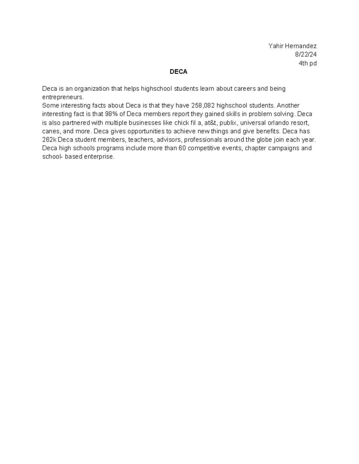 DECA Essay - Exploring Opportunities in Entrepreneurship and Careers ...