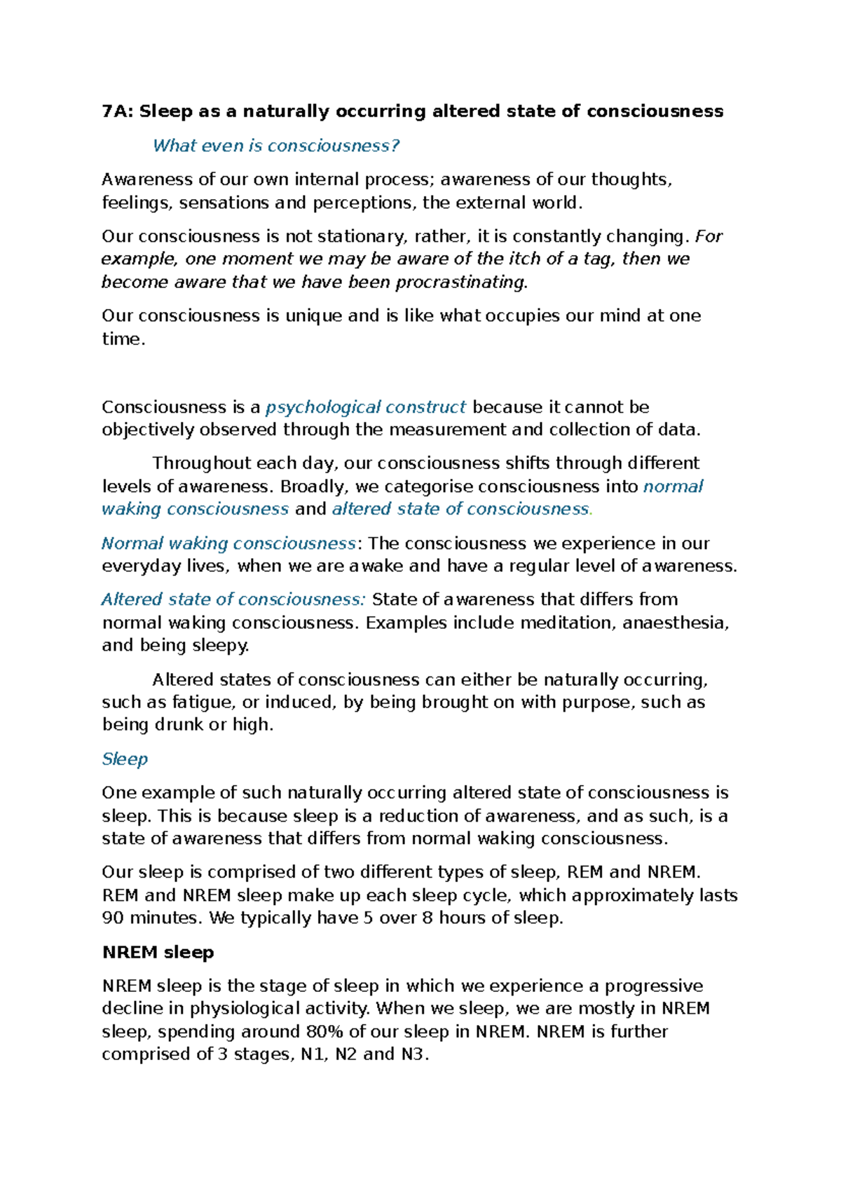 UNIT 4 AOS 1 - Sleep and Altered States of Consciousness Notes - Studocu
