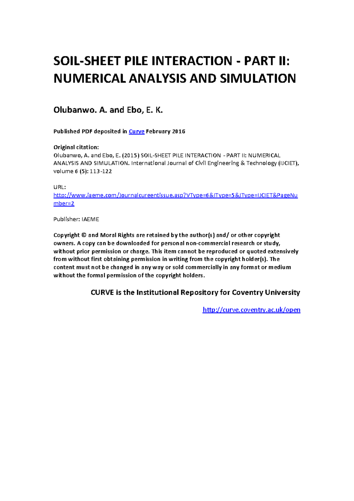 SOIL PILE INTERACTION PART II: NUMERICAL ANALYSIS & SIMULATION - Studocu