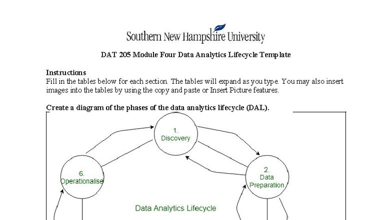 DAT 205 Module Four: Data Analytics Lifecycle Overview and Template ...
