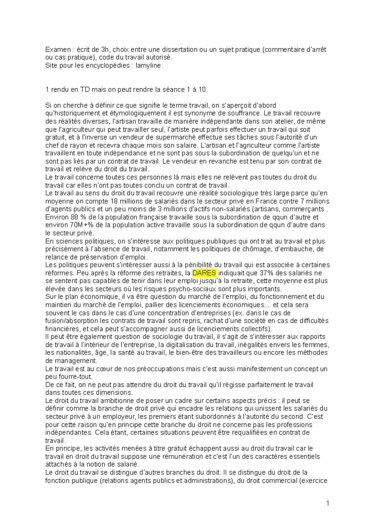 Cours Droit du Travail : Concepts et Évolutions Historiques - Studocu